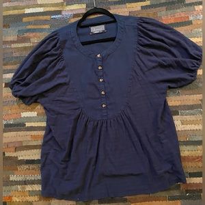 Anthropologie Blue Short Puff Sleeved Top Blouse Size Large